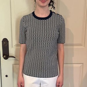 Tory Burch size M navy and white short sleeve sweater